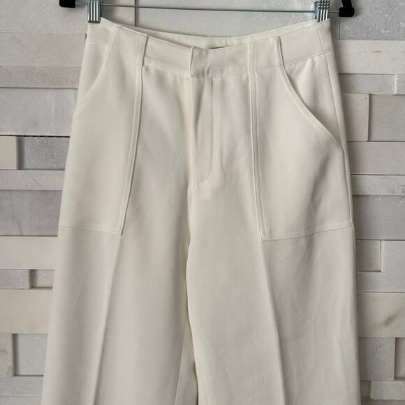 AQUA BLOOMINGDALES NWOT Twill Porkchop Pocket Hi-Rise Wide Leg Trousers S Ivory - Picture 4 of 9